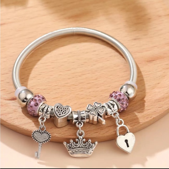 2159-PCM Snake Stretch Chain  Beads And Charm Bracelet - Picture 4 of 14